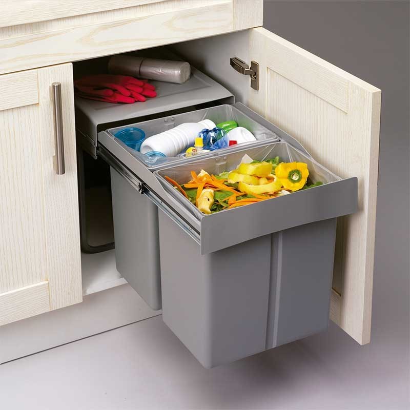 Cubo de basura de cocina extraíble para reciclaje con cierre suave y 36 L  de capacidad