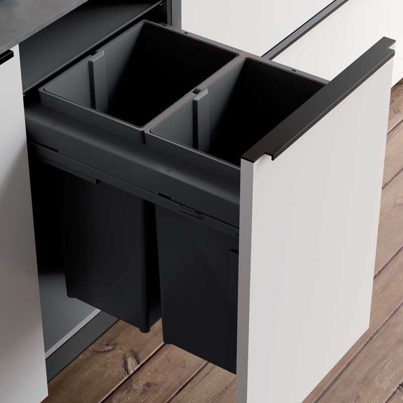Cubo de basura extraíble para armario de cocina de ancho 255mm con 2 cubos  de 14 litros