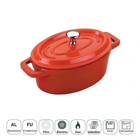 Cacerola Roja Mini Oval con Tapa Fundición