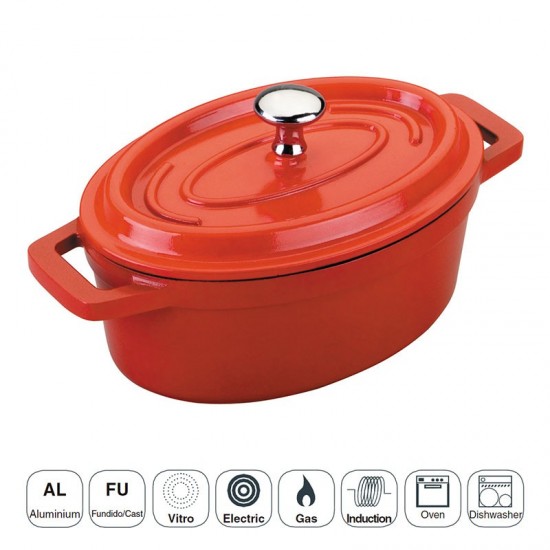 Cacerola Roja Oval con Tapa Fundición