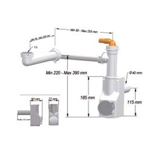 Sifón Salva Espacio 1 Vía para Fregadero