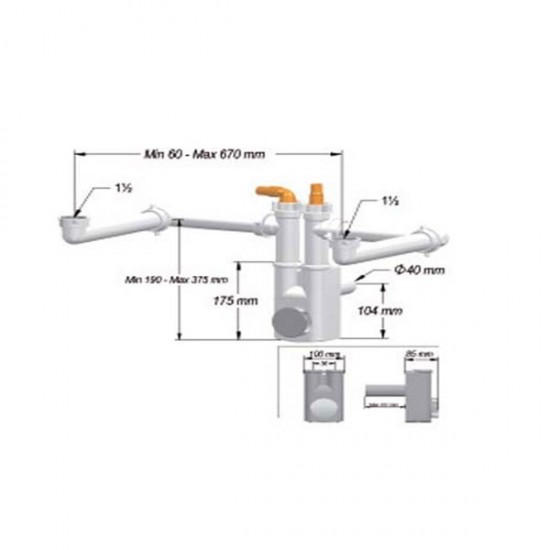 Sifón Salva Espacio 2 Vía para Fregadero 2 Senos