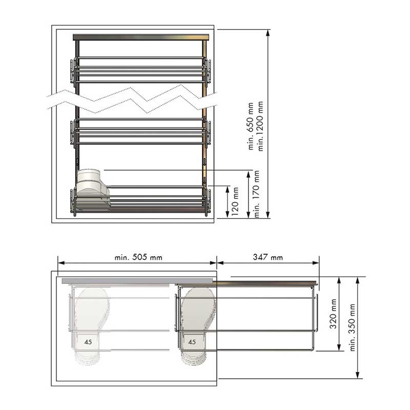 Zapatero lateral para armario de aluminio