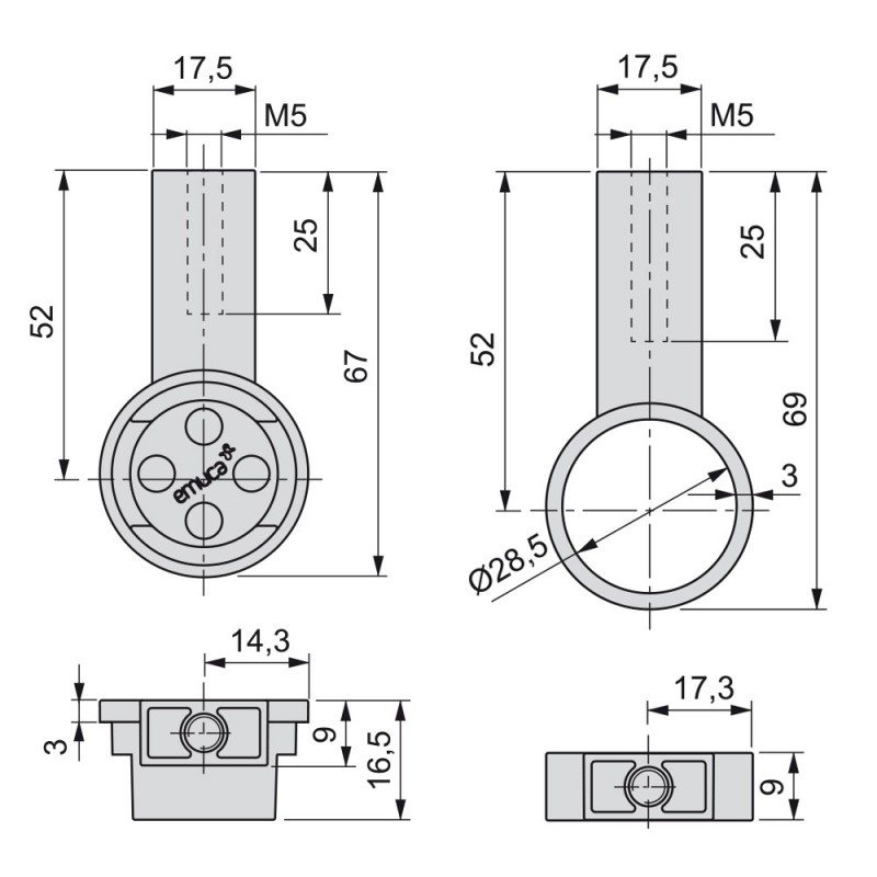Emuca Kit de barra para armario redonda D. 28, 1150 mm, aluminio, Pintado  moka - Ferretería Campollano
