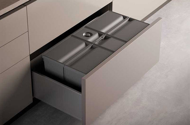 Cubo de reciclaje 14 litros para mueble de cocina, 2 compartimentos,  extraíble para módulo de 30cm-material PVC, guías acero